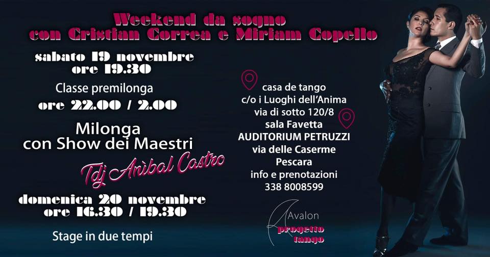 Cristian Correa e Miriam Copello. Weekend di stages, milonga, show | 19-20 novembre 2022