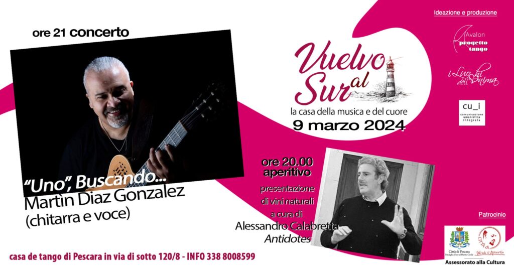 Degustazione aperitivo Antidotes e Concerto Uno Buscando con Martin Diaz Gonzalez (chitarra e voce) | 9 marzo 2024, ore 20.00